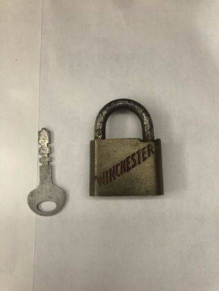 Winchester Padlock With Key.  Large Brass Lock.