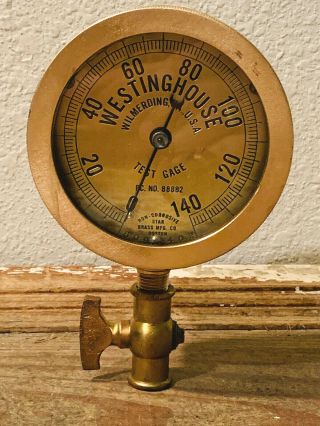 Late 1800s Vintage Brass Pressure Gauge Design By Star,  Rail Road Test Steampunk
