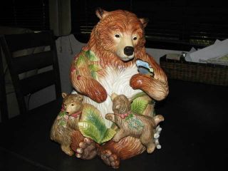 Adorable Rare Fitz And Floyd High Sierra Momma And Cub Bears Cookie Jar