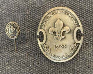 1963 Boy Scout World Jamboree Silver Mondial Staff Pin And Silver Staff Hat Pin