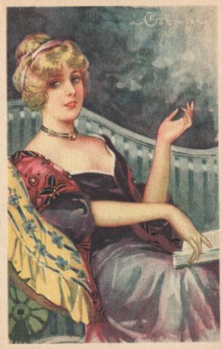 A/s Colombo Stellar Image Of Lady Reading/resting Art Deco Pc Gem