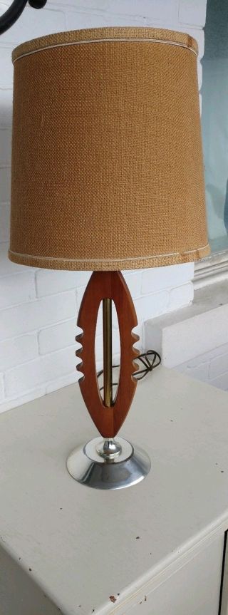 Vintage Wood And Metal Lamp 1950 - 1960s Mid Century Modern