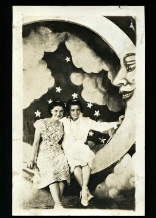 Girls On Paper Prop Moon Vintage 1930s Rppc Real Photo Postcard