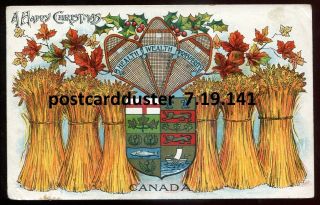 141 - Canada Patriotic 1922 Embossed Maple Leaf.  Crest.  Farming.  Harvest