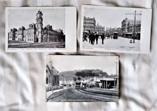 3 Old Auckland,  Zealand Postcards - Mount Eden Trams Queen Street Library