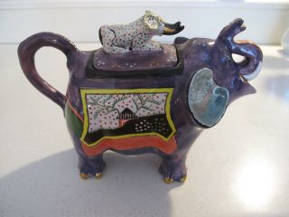 Ardmore Studios Ceramic Teapot South African Tea Pot W Elephants C1994 P.  Mweli