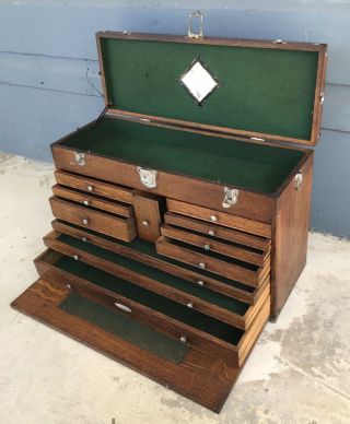 Antique Vintage H.  Gerstner Oak 11 Drawer Machinist Chest Tool Box Model O52 6