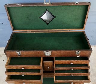 Antique Vintage H.  Gerstner Oak 11 Drawer Machinist Chest Tool Box Model O52 9