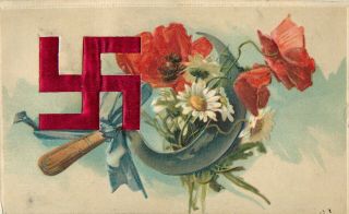 Good Luck Satin Swastika Sickle Flowers 1908 Novelty Postcard