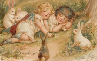 Brundage ; Easter,  Sleeping Children & Rabbits,  00 - 10s ; Tuck E 102