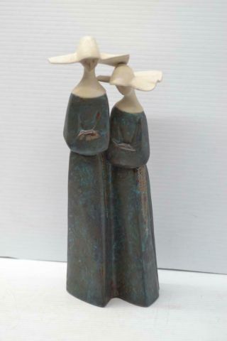 Vintage Lladro 2075 Two Nuns With Rosary Retired Figurie In Gres Finish {78051}