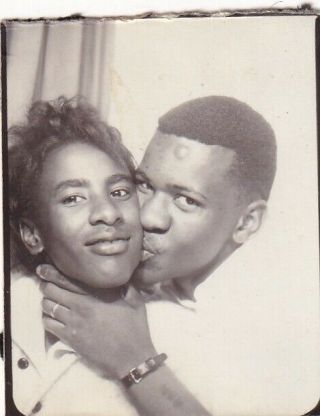 Vintage Photo Booth - Playful African - American Couple,  Hands On Neck,  Kissing