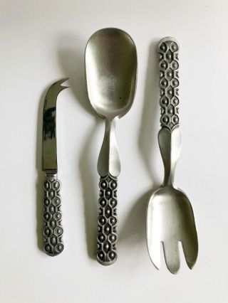 David Andersen Norway Modernist Pewter Salad Serving Set And Cheese Knife (1960)
