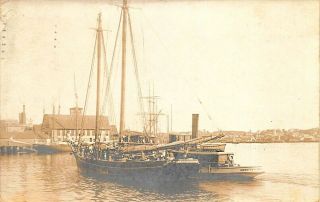 Potomac River,  Va Sailing Ship At Dock Real Photo Postcard