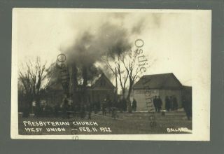 West Union Iowa Rp 1922 Fire Disaster Presbyterian Church Burning Ballard Photo