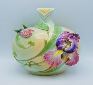 Authentic Franz Porcelain Vase Windswept Iris Flower Sculptured Design