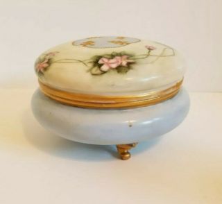 Antique T&V Limoges 6 Piece Handpainted Dresser/Vanity Set blue pink gold floral 3