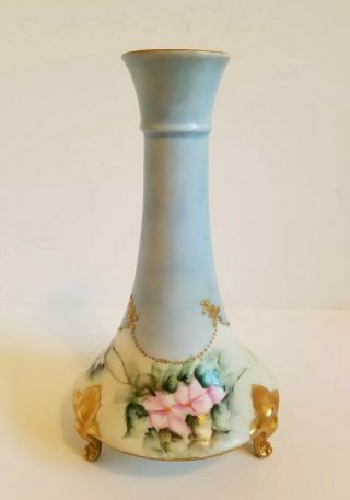 Antique T&V Limoges 6 Piece Handpainted Dresser/Vanity Set blue pink gold floral 5