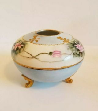 Antique T&V Limoges 6 Piece Handpainted Dresser/Vanity Set blue pink gold floral 7