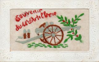 Rare: French Army: 44th Artillerie: 1919: Ww1 Embroidered Silk Postcard