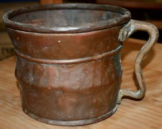 Antique Copper Pot 18th Century Hand Forged Dovetailed With Brass Handle 7 "