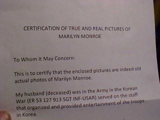 6 Authentic Photographs of MARILYN MONROE during the KOREAN WAR w/COA 7