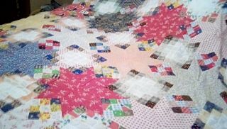 Vtg Unfinished Quilt Top Patchwork Stars Colorful 84 X 108