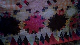 Vtg Unfinished QUILT TOP PATCHWORK STARS COLORFUL 84 x 108 2