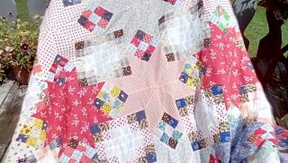 Vtg Unfinished QUILT TOP PATCHWORK STARS COLORFUL 84 x 108 8