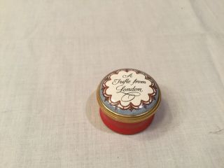 Halcyon Days Enamel Box Trifle From London Red Base Blue White Lid Fast Ship Nce