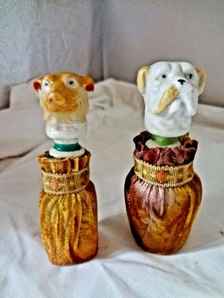 Vintage Porcelain Dog Heads Corking Vanity Multi Use Bottles