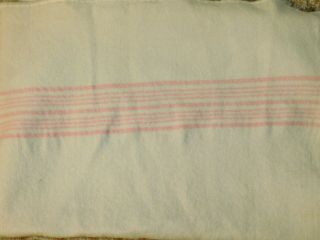 Vtg Avonmore Eaton Co.  All Wool Blanket Cream With Pink Stripes Queen Size 60x80