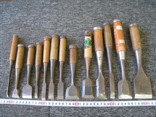 Japanese Chisel Nomi With Sign Set Of 13 Carpentry Tool Japan Blade
