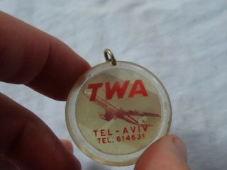Twa Airlines Tel Aviv Israel Rare Old Plastic Keychain Key Ring