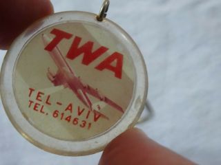 TWA AIRLINES TEL AVIV ISRAEL RARE OLD PLASTIC KEYCHAIN KEY RING 4