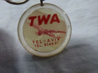 TWA AIRLINES TEL AVIV ISRAEL RARE OLD PLASTIC KEYCHAIN KEY RING 6