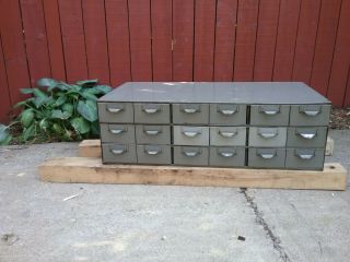 Lyon 18 Drawer Unit Metal Parts Cabinet (17 " Deep Drawers) W/ Some Dividers