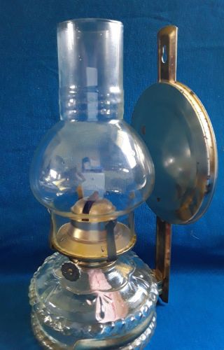 Vintage Glass Oil Lamp Lantern 28cm Antique Light Reflector Clear Hanging Large