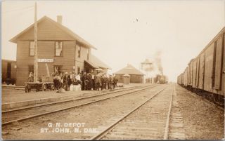 Gn Depot St.  John Nd North Dakota Railway Station Rppc Postcard F19