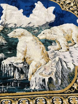 Vintage Large Alaska Polar Bear Velvet Tapestry Italian Made 75” By 47” - Rug - Wow 2