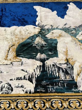 Vintage Large Alaska Polar Bear Velvet Tapestry Italian Made 75” By 47” - Rug - Wow 3