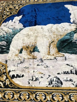 Vintage Large Alaska Polar Bear Velvet Tapestry Italian Made 75” By 47” - Rug - Wow 4