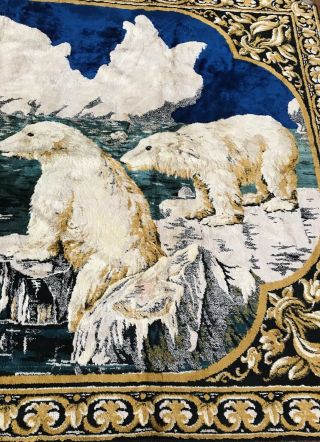 Vintage Large Alaska Polar Bear Velvet Tapestry Italian Made 75” By 47” - Rug - Wow 5