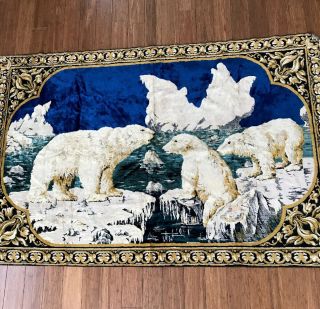 Vintage Large Alaska Polar Bear Velvet Tapestry Italian Made 75” By 47” - Rug - Wow 6