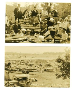 2 Cards Rppc Bonus Army Bef Waters W/ Flag & Anacostia Camp,  Washington,  Dc 1932