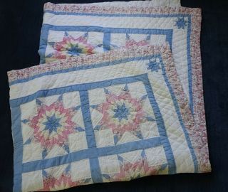 Vintage Arch Quilts Hand Stitched Quilted Queen Star Pastels Floral Quilt
