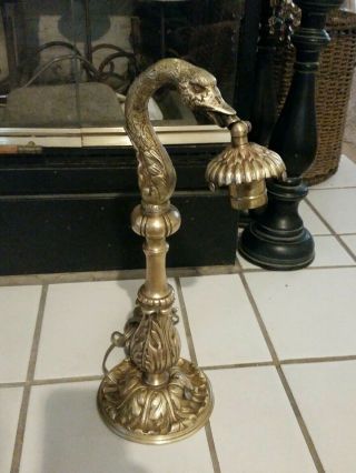 Rare Antique Solid Brass Snake Head Sculptural Table Lamp