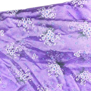 Vintage Lavender Purple White Daisy Floral Print Sheer Flocked Fabric 116 