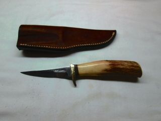 Randall Made Knives Stag 7 3/16 " O.  A.  3 3/16 " Blade & Leather Sheath
