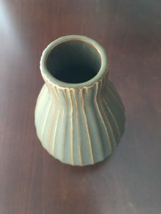 Jonathan Adler Pot A Porter Stoneware Mod Striped Vase Olive Green Clay 2